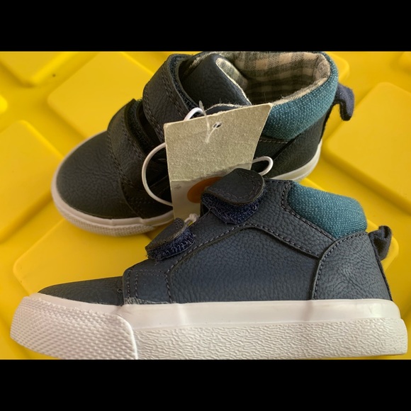 Navy blue & denim high top toddler boy shoes - Picture 1 of 6